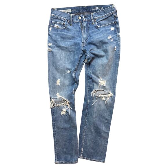 Gap Authentic 1969 Distressed  Boho Mid Wash Jeans 32x34 - Picture 1 of 4
